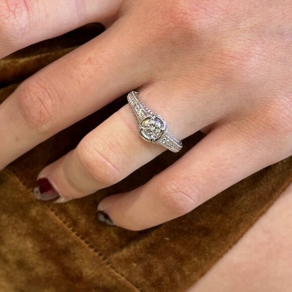 Old European Cut Natural Diamond Engagement Ring Set in 14K White Gold - Picture 1 of 6